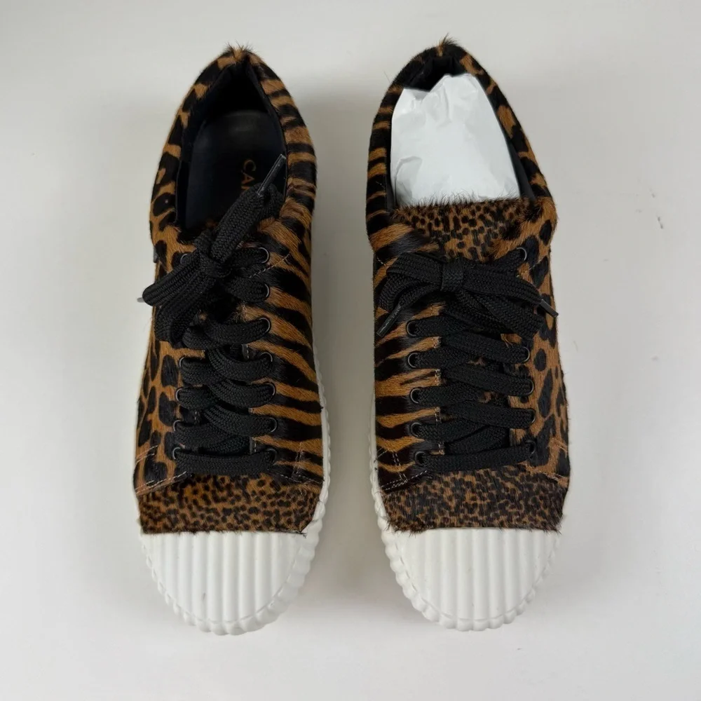 Carrano Leopard Sneakers Womens Size 8 Tan Black Animal Print with Box